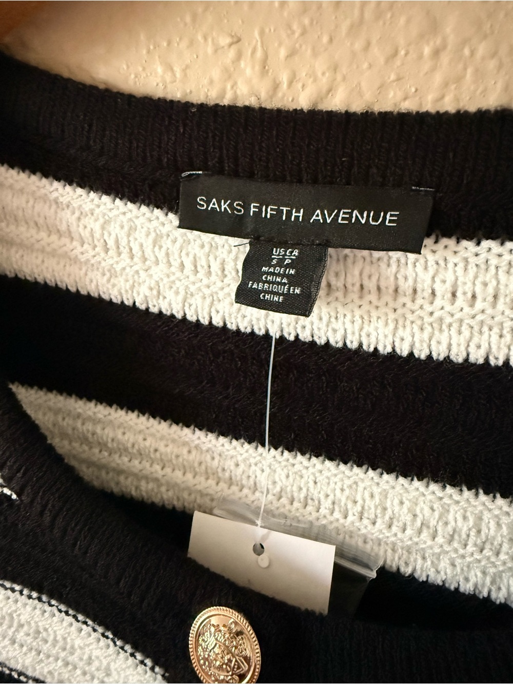 Saks Fifth Avenue Black and White Striped Knit Cardigan - Picture 3 of 5